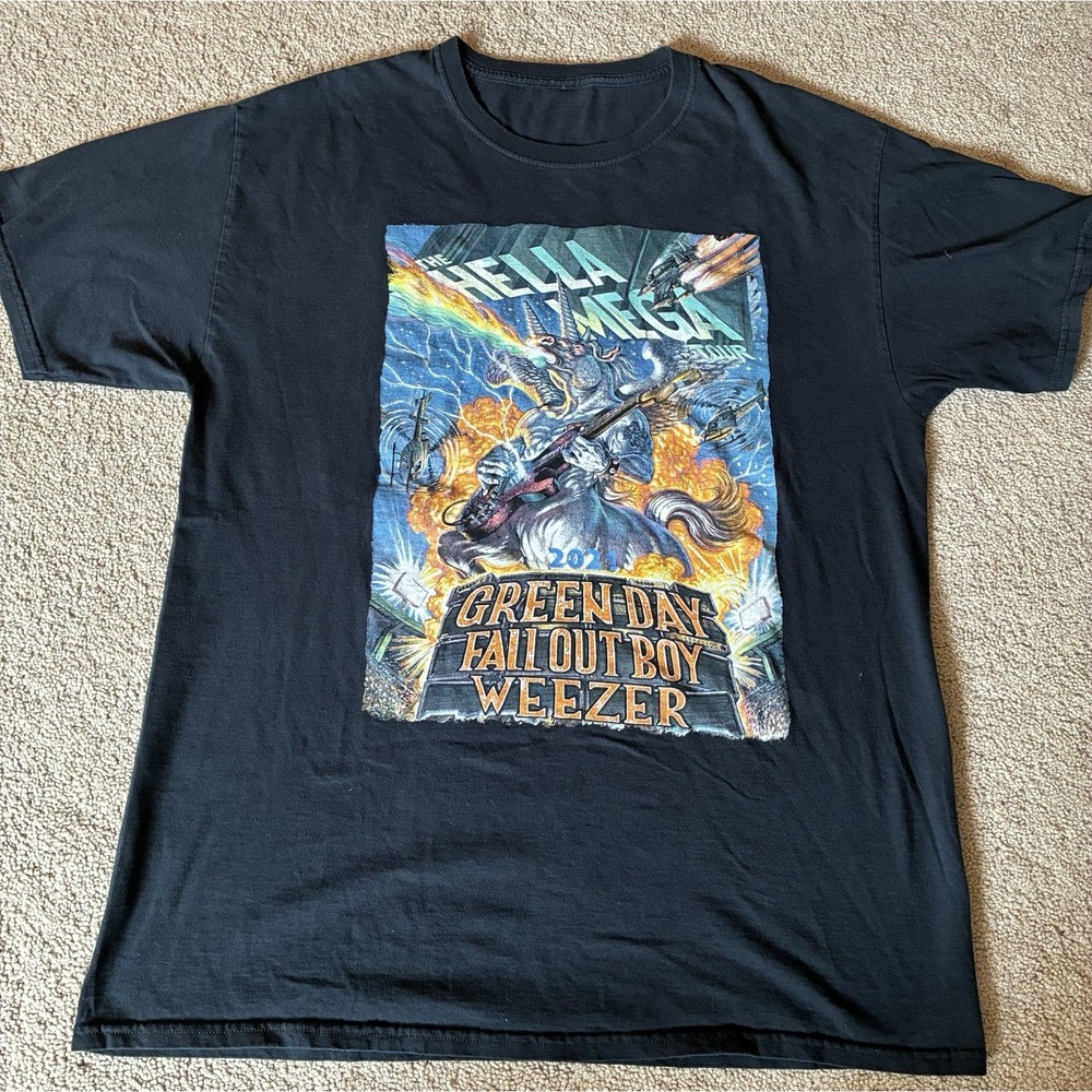 Hella Mega Tour T-Shirt Men Large Black Green Day Fall Out Boy Weezer 2021